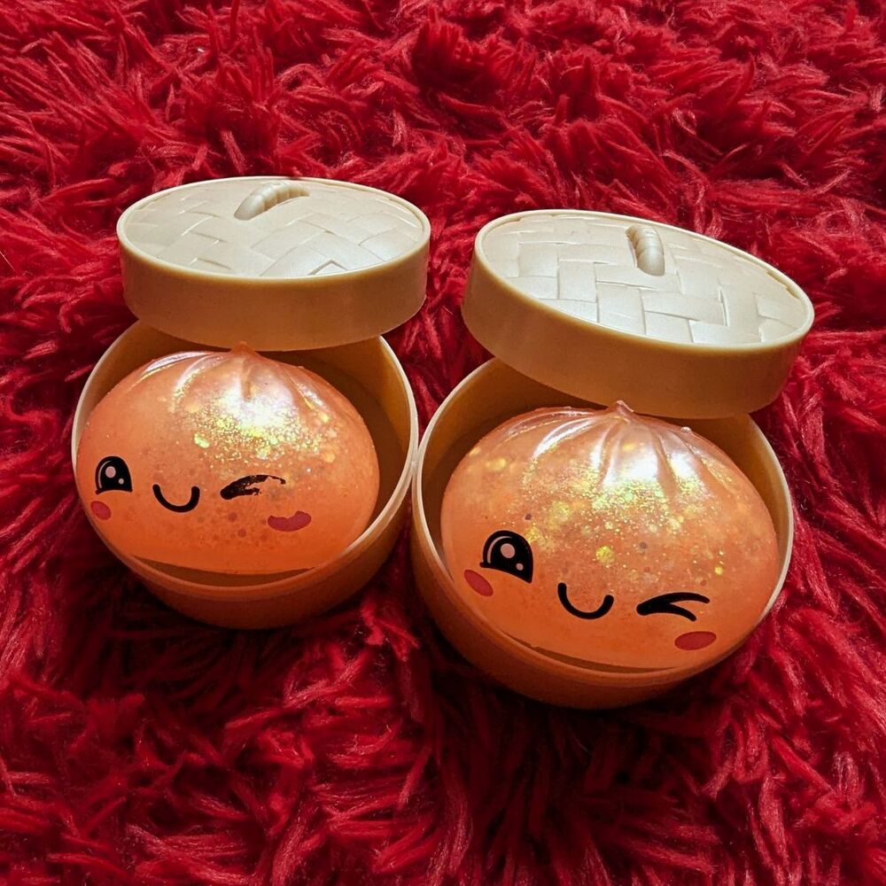 Kawaii Orange Glitter Bao Bun Squishy Set of 2 Steamer Fidget Stress Toy